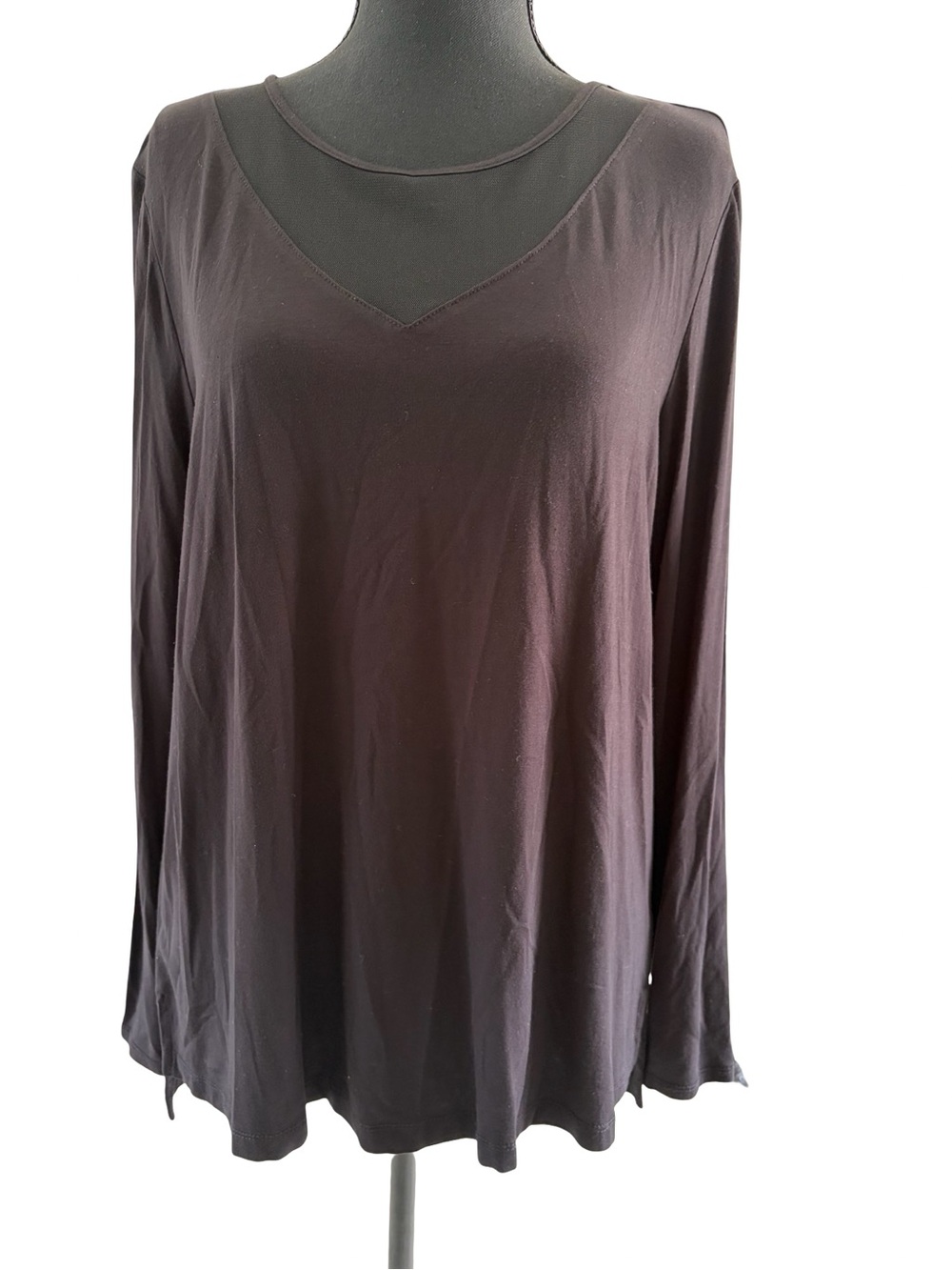 Tahari Black Long Sleeve V-Neck Overlay Top
